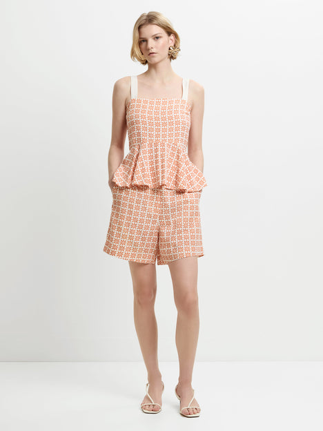 Mona Geo Floral Print Orange Peplum Top