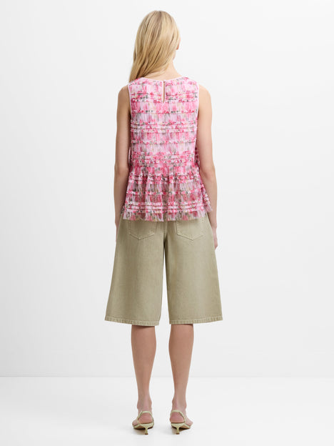 Vanessa Mesh Ruffle Pink Floral Peplum Top