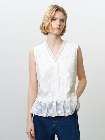 Vani Embroidered Ruffle Peplum Top