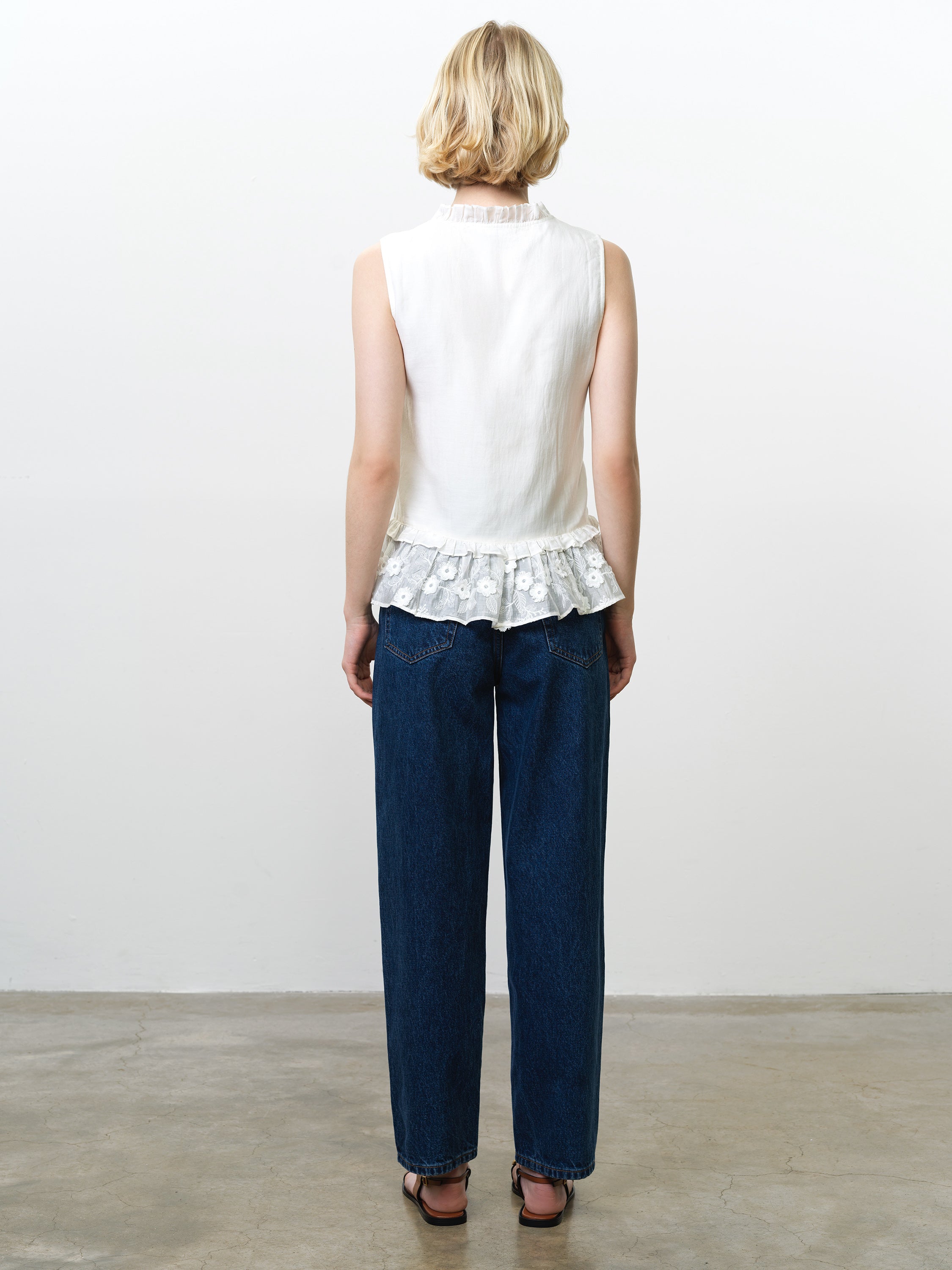 Vani Floral Embroidered Ruffle White Peplum Top