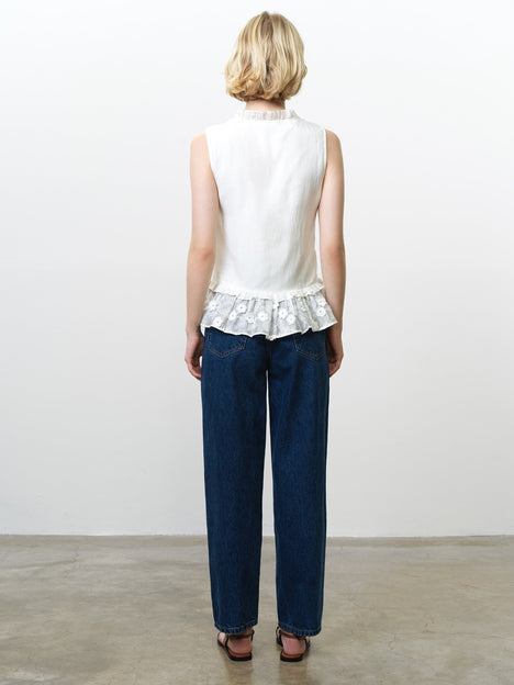 Vani Floral Embroidered Ruffle White Peplum Top