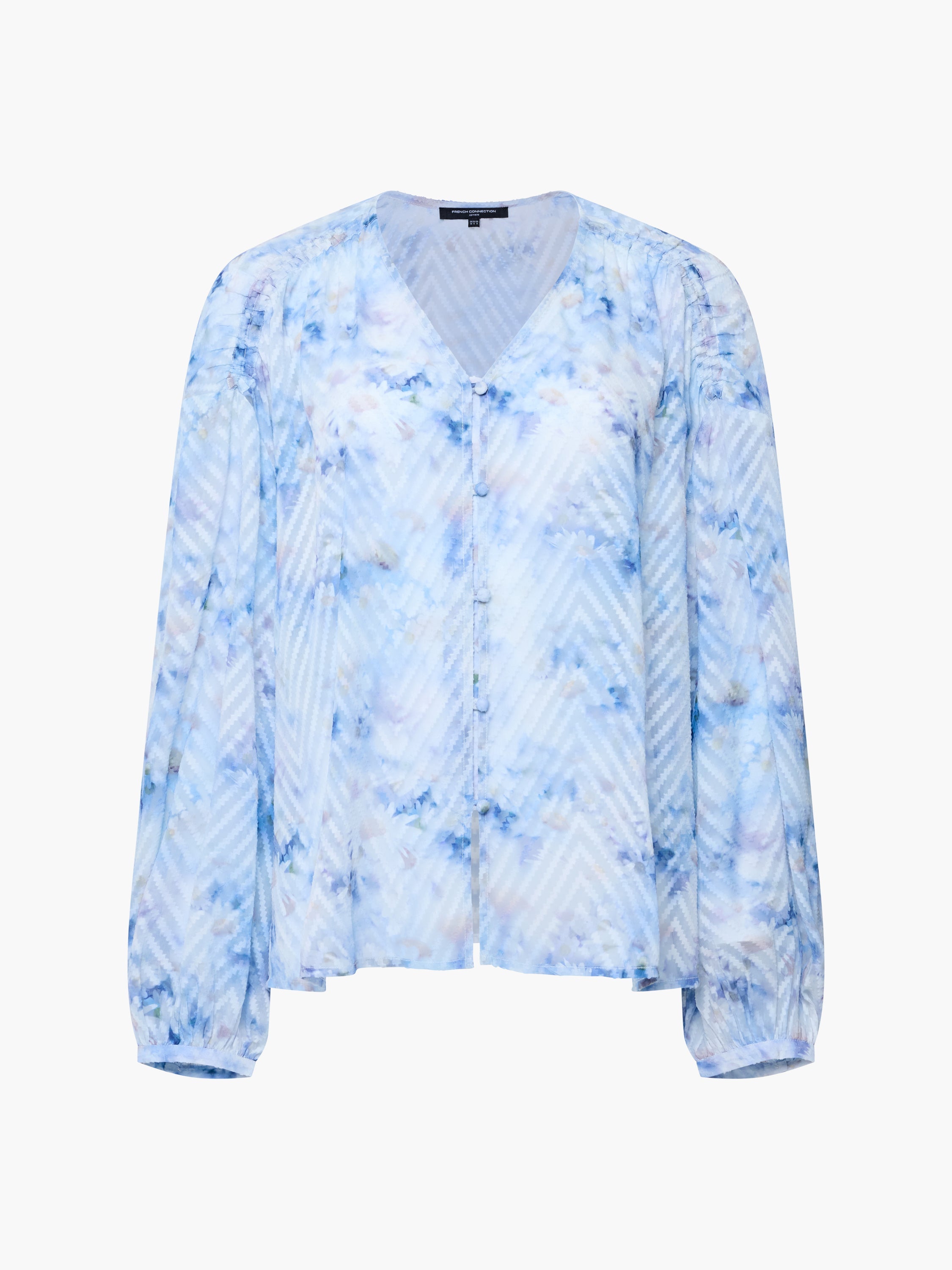 Daisy Floral Chevron Relaxed Blue Blouse