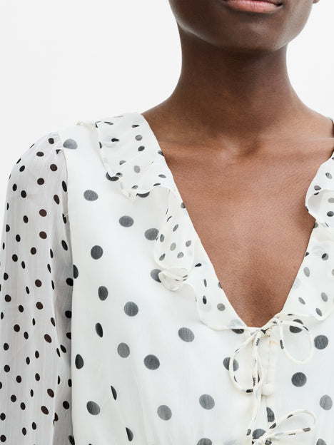 Emina Chiffon Monochrome Polka Dot Ruffle Top