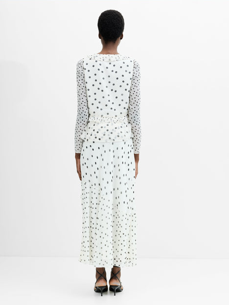 Emina Chiffon Monochrome Polka Dot Ruffle Top