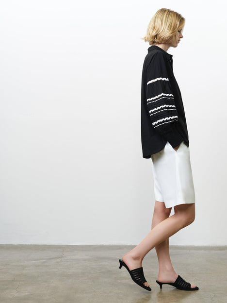 Cambria Cotton Black and White Ric Rac Long Sleeve Shirt