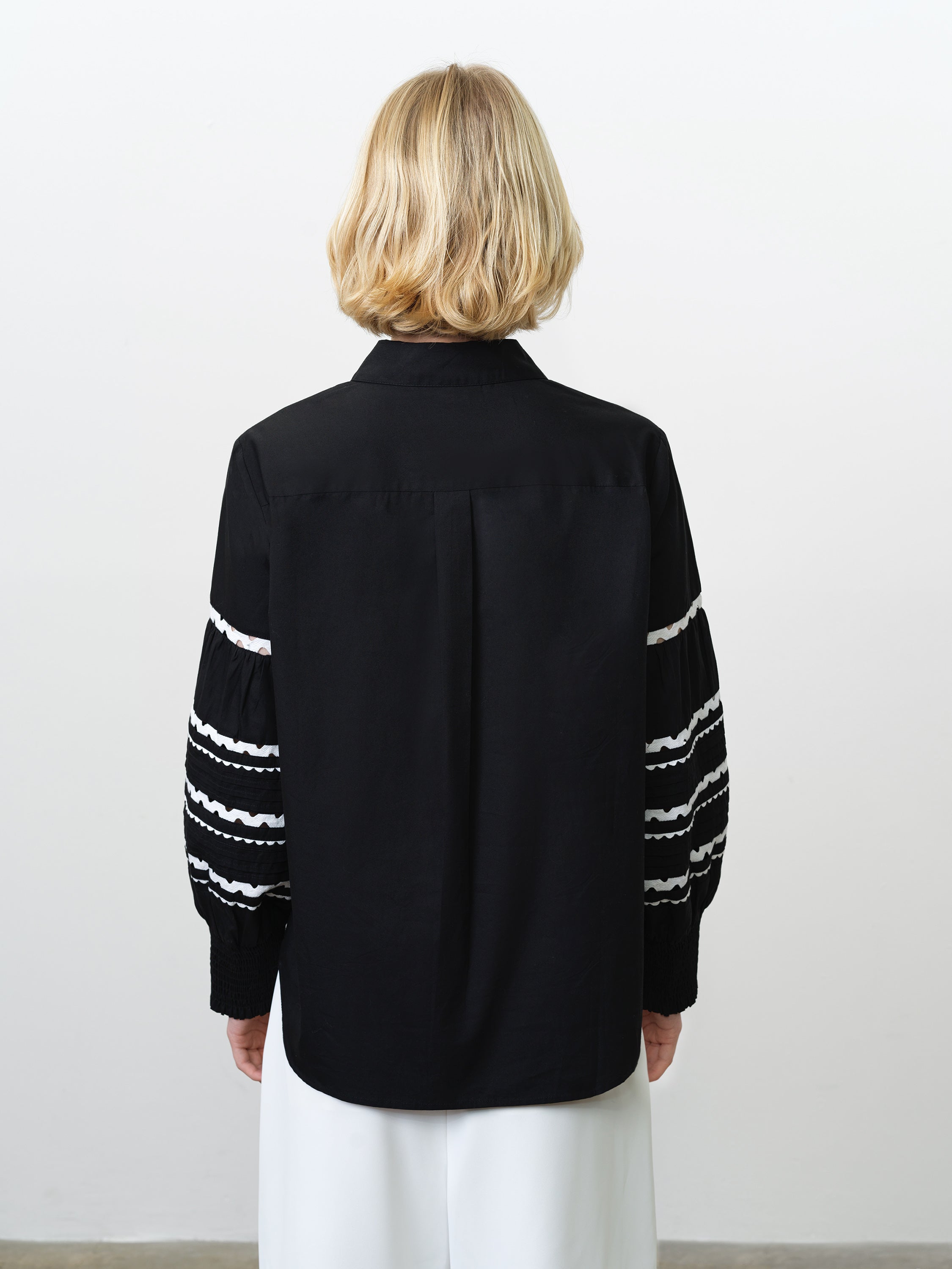 Cambria Cotton Black and White Ric Rac Long Sleeve Shirt