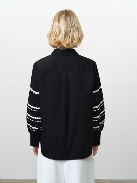 Cambria Cotton Black and White Ric Rac Long Sleeve Shirt