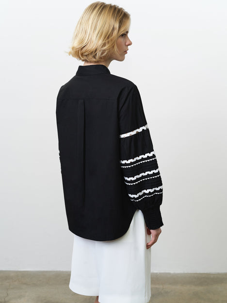 Cambria Cotton Black and White Ric Rac Long Sleeve Shirt