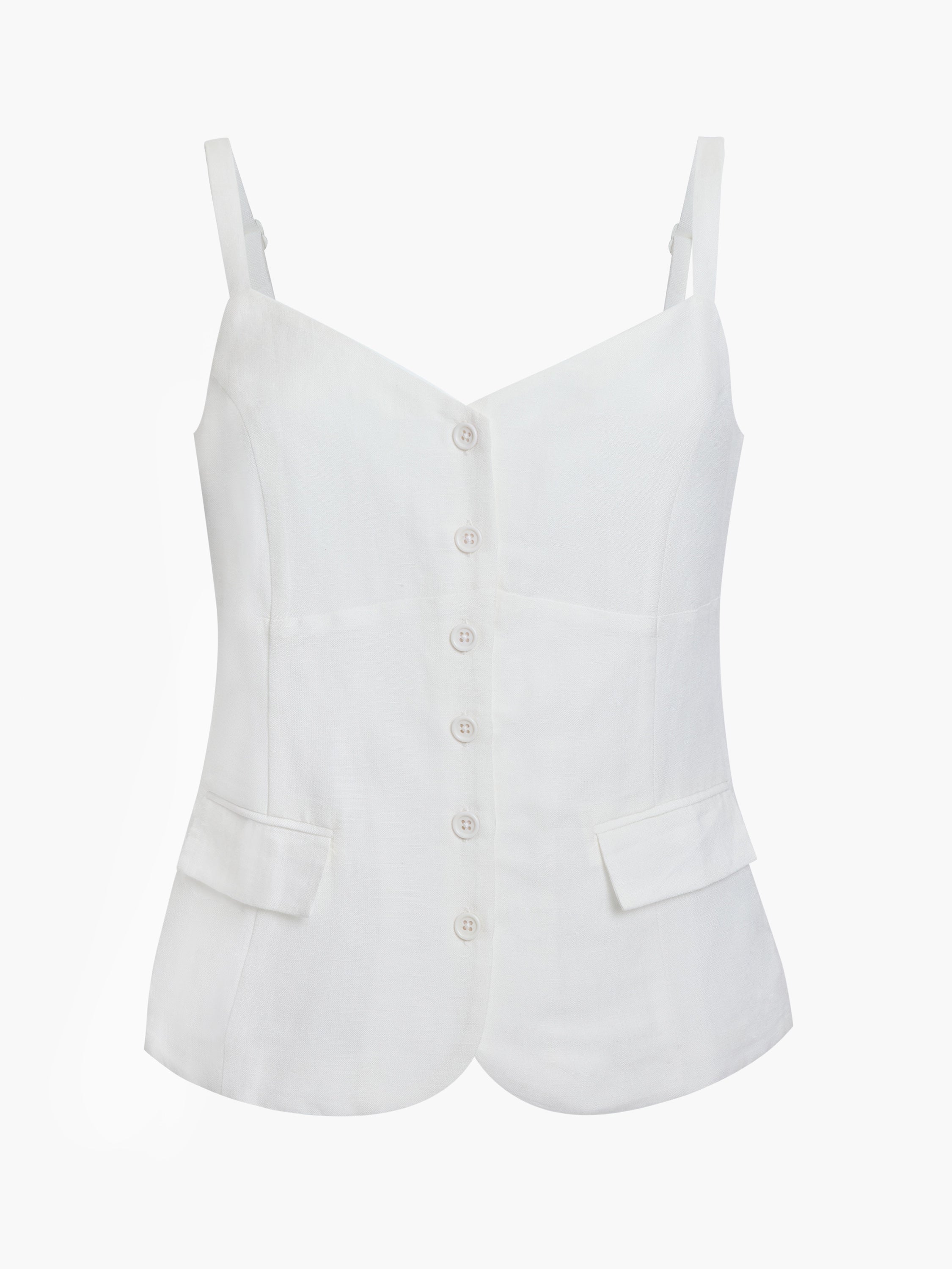 Cooper Linen Tailored Button Front White Cami Top