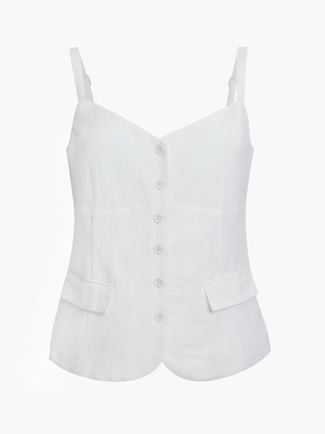 Cooper Linen Tailored Button Front White Cami Top