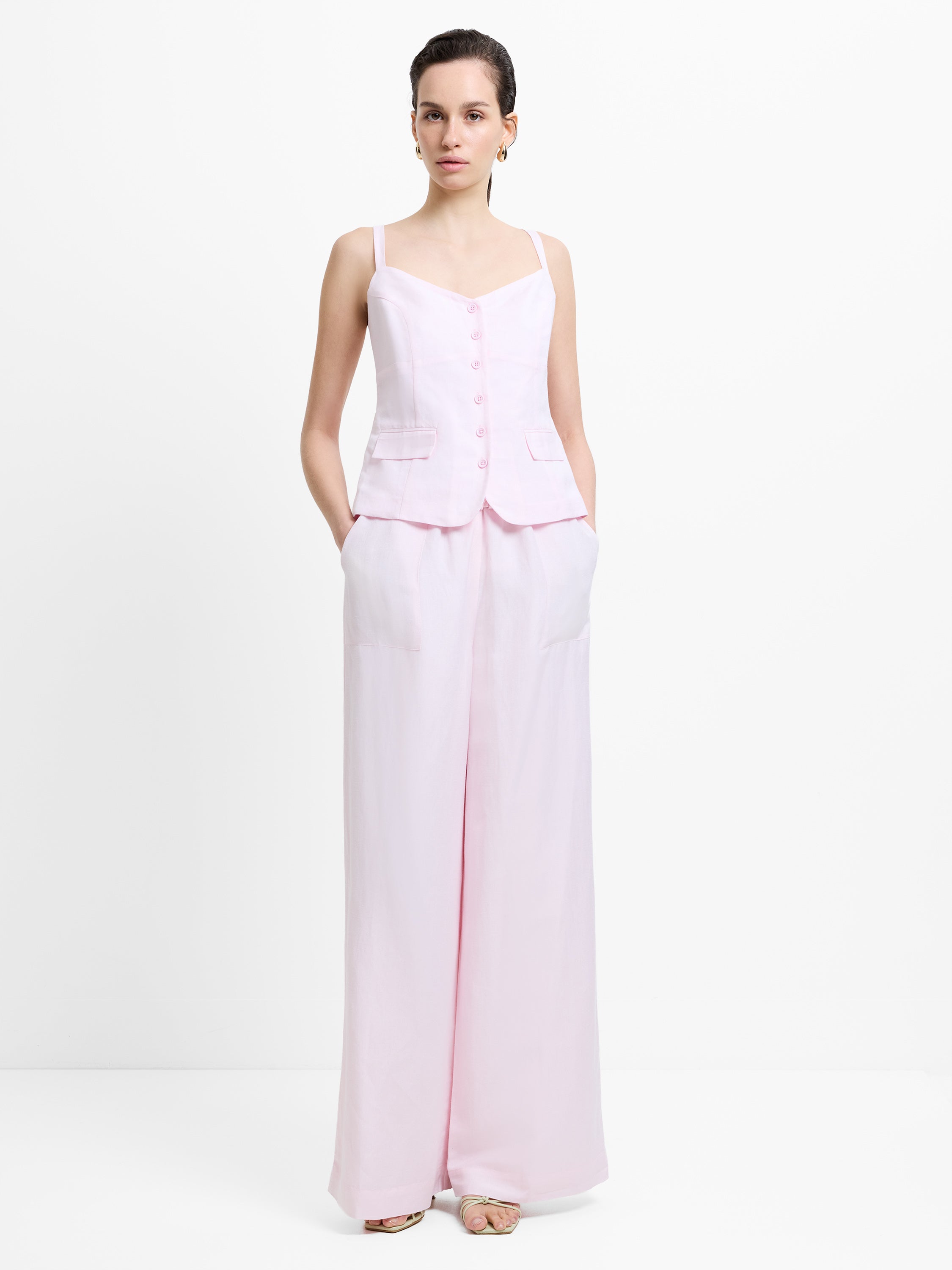 Cooper Linen Tailored Button Front Pink Cami Top