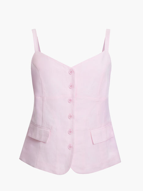 Cooper Linen Tailored Button Front Pink Cami Top