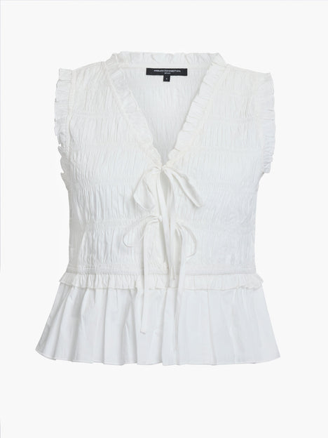 Rhodes Poplin Sleeveless Smocked White Peplum Top