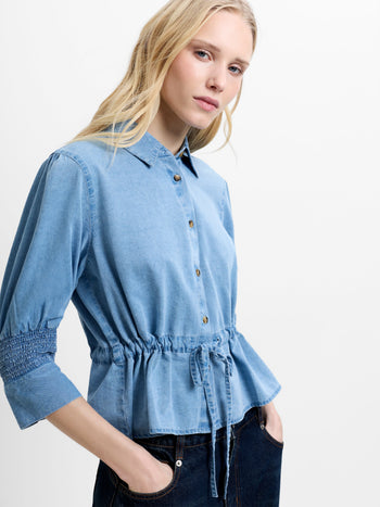 Zaves Chambray Denim Drawstring Top