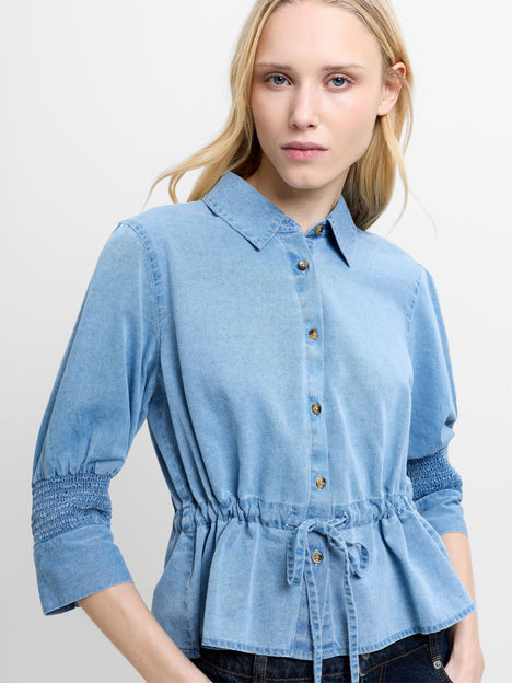 Zaves Chambray Denim Drawstring Top