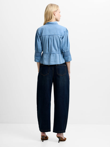 Zaves Chambray Denim Drawstring Top