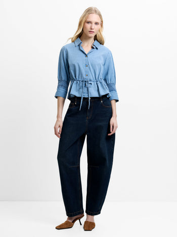 Zaves Chambray Denim Drawstring Top