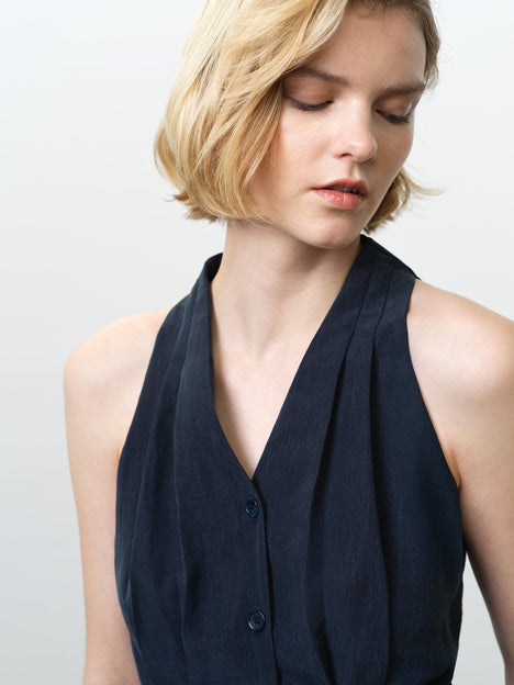 Melina Navy Belted Halterneck Top
