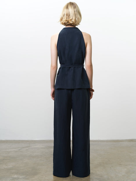 Melina Navy Belted Halterneck Top