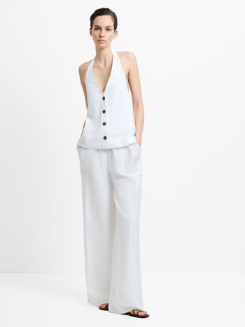 Keller Cotton Twill Button-Down Halterneck Top