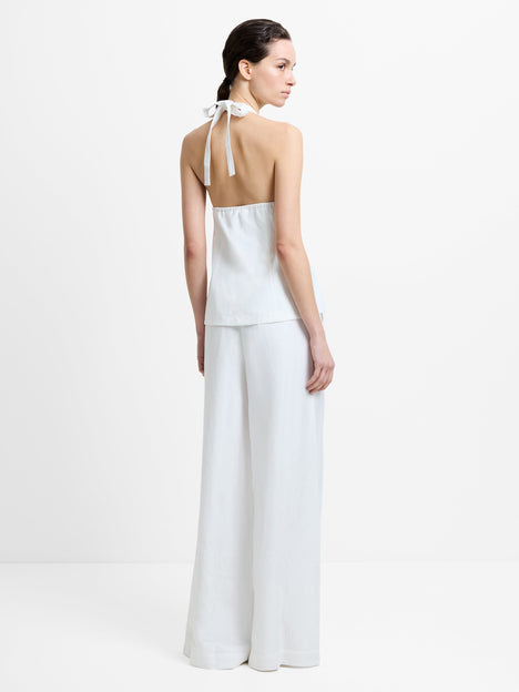 Keller Cotton Twill Button-Down White Halterneck Top