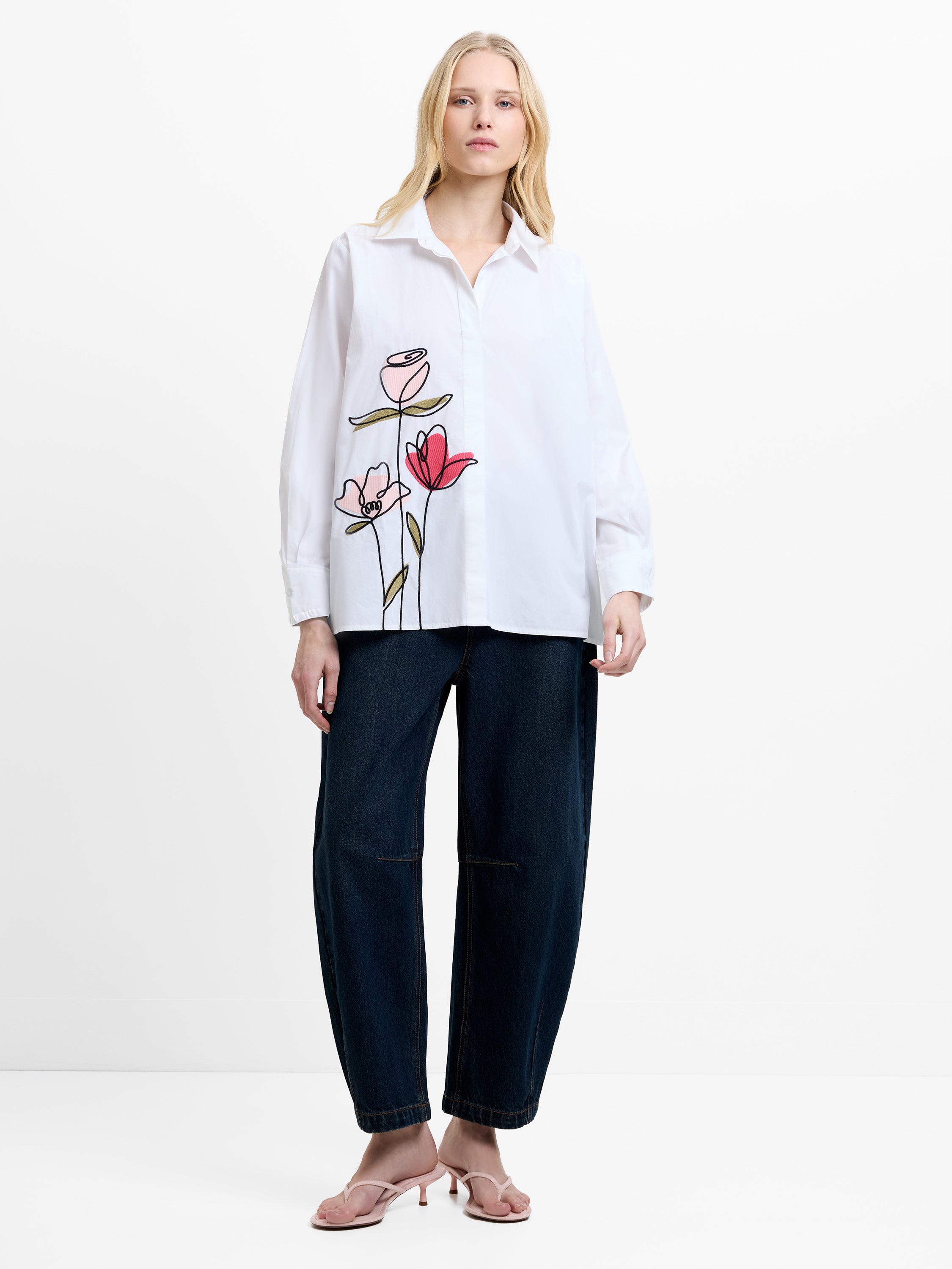 Cambria Cotton Floral Embroidered White Shirt