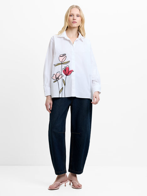 Cambria Cotton Floral Embroidered White Shirt