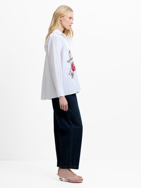 Cambria Cotton Floral Embroidered White Shirt