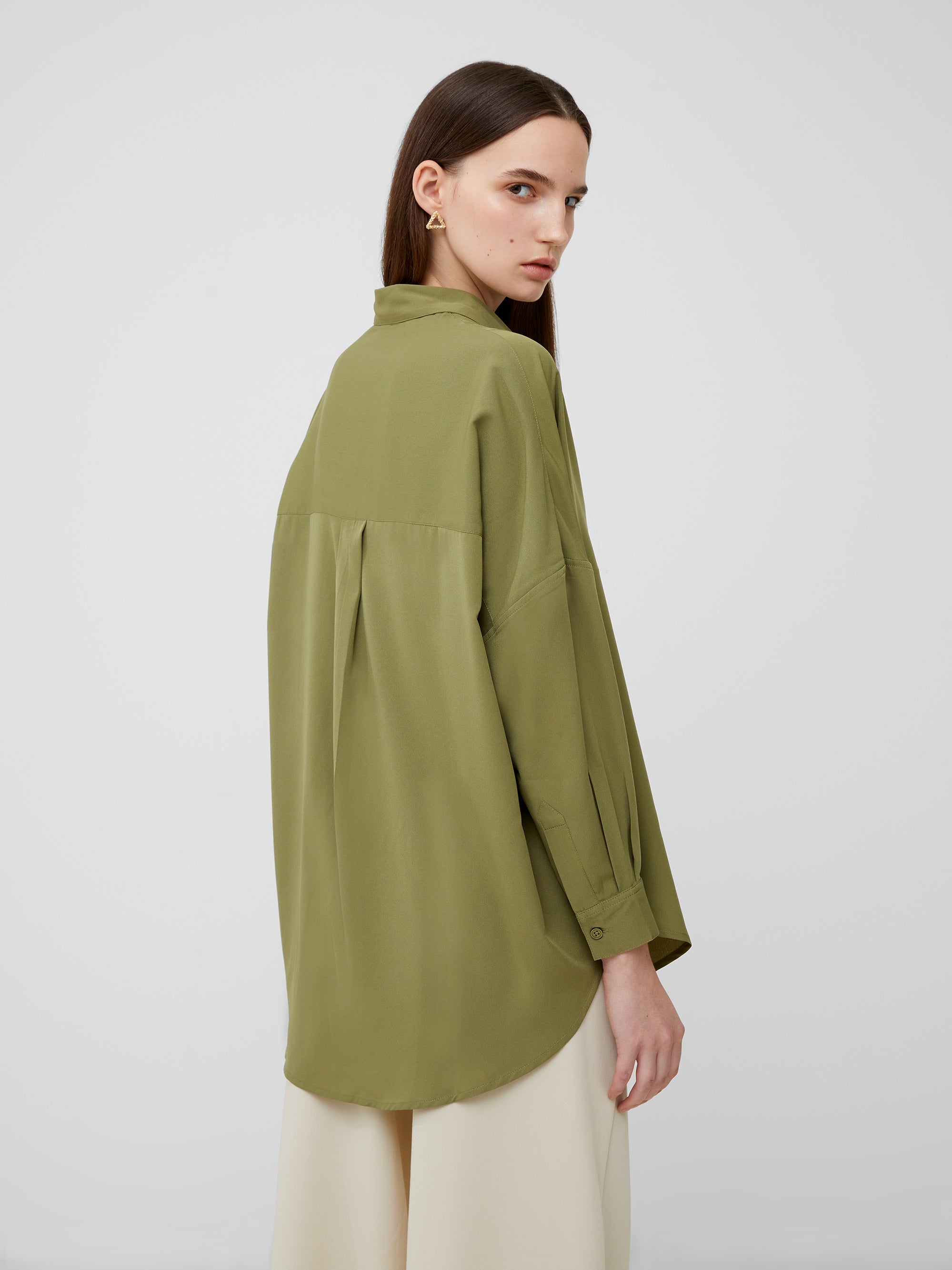 【2025今期✨️セオリー】 Satin Crepe Easy Popover Tammy Knit Crepe 3/4 Sleeve Popover Shirt- Foxcroft