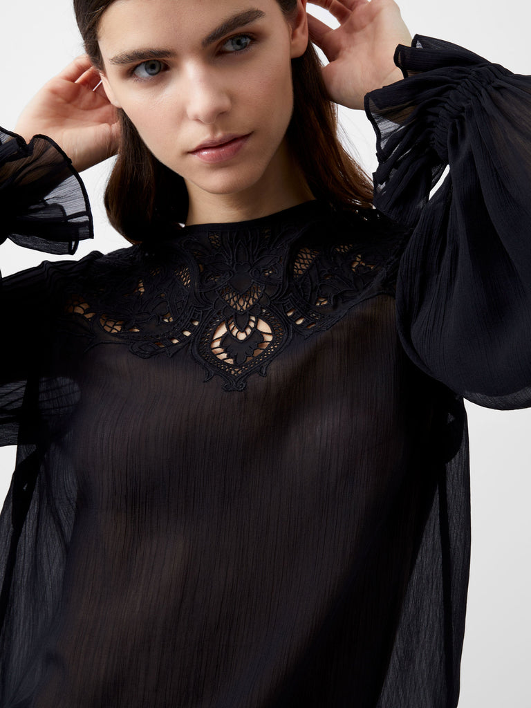 Emina Chiffon Lace Blouse Blackout | French Connection EU