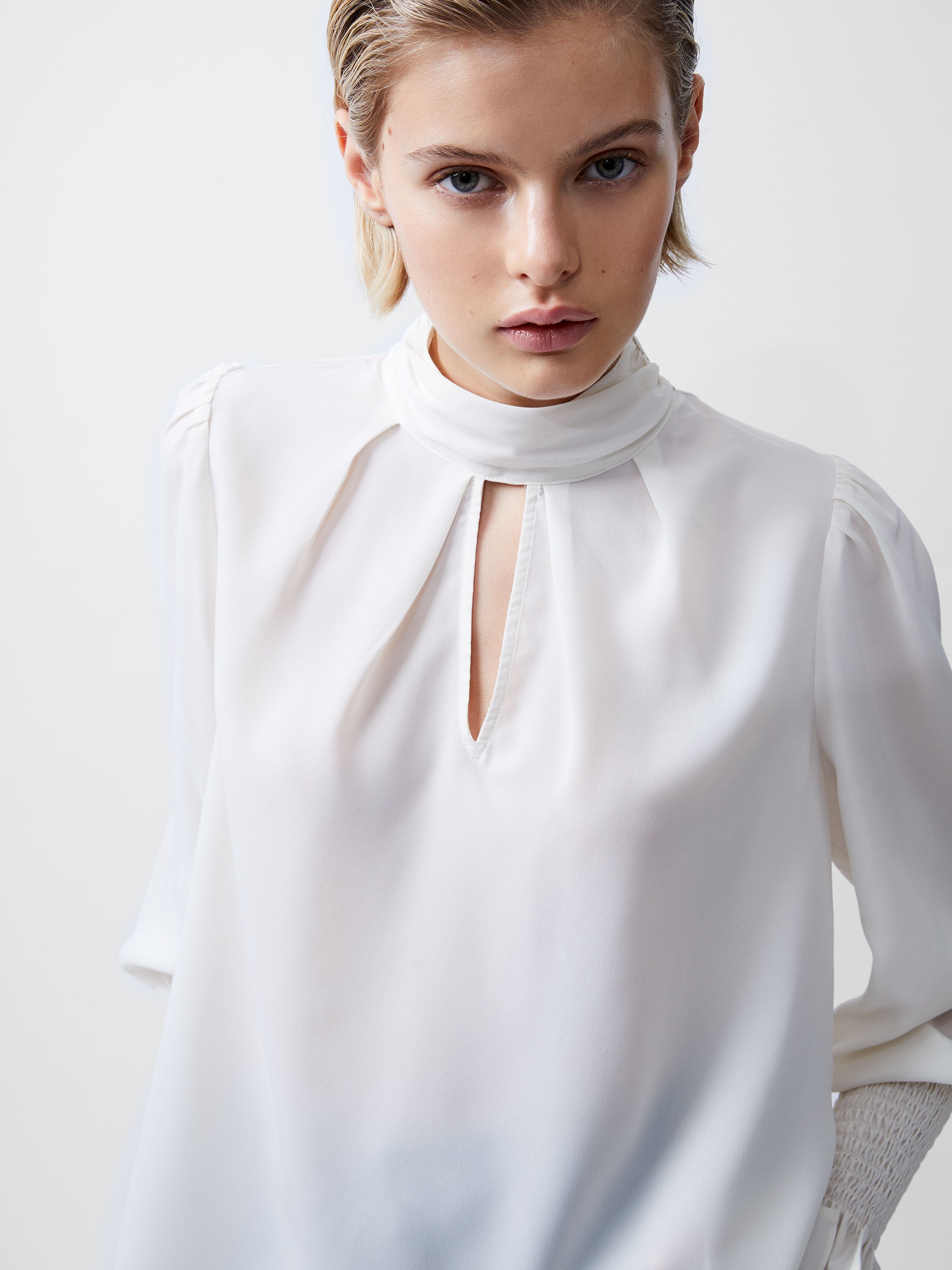 Crepe Light High Neck Long Sleeve Top