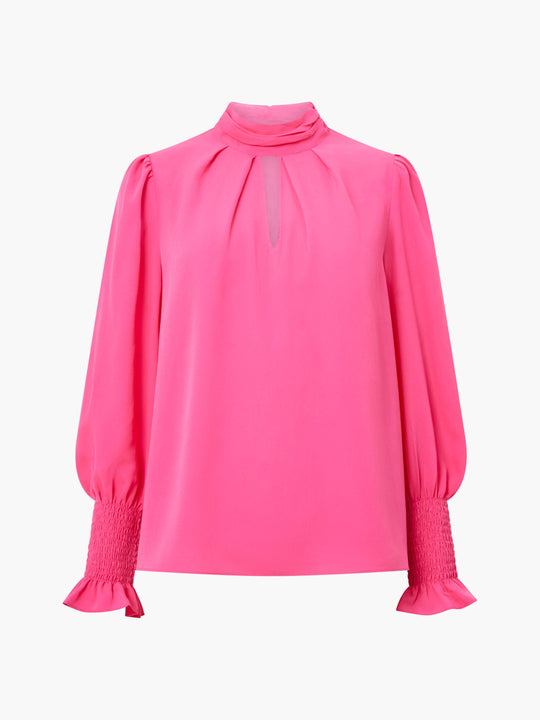 Crepe Light High Neck Long Sleeve Top