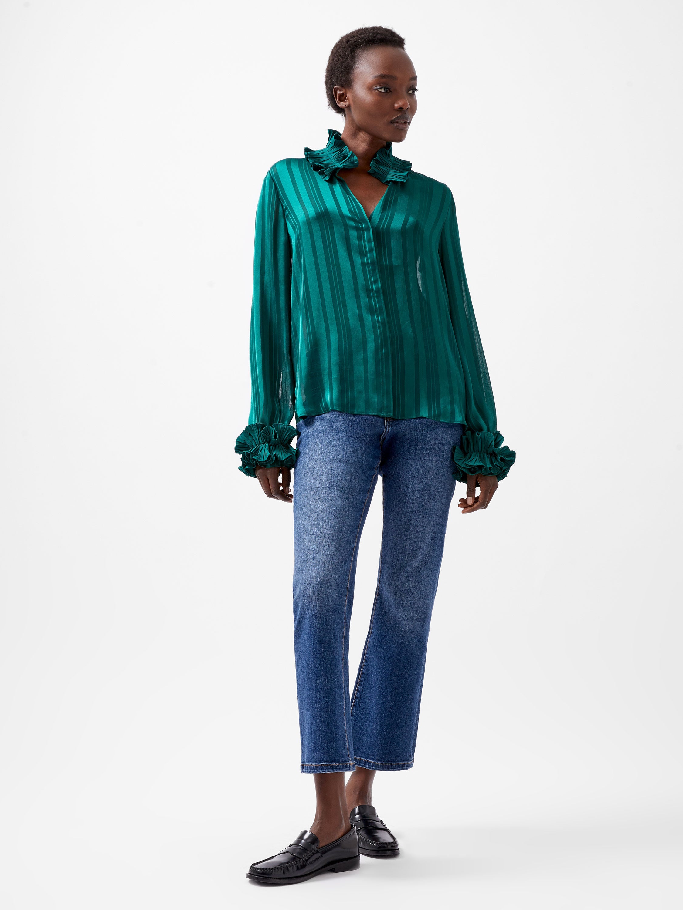 Hannielie Ruffle Neck Long Sleeve Shirt