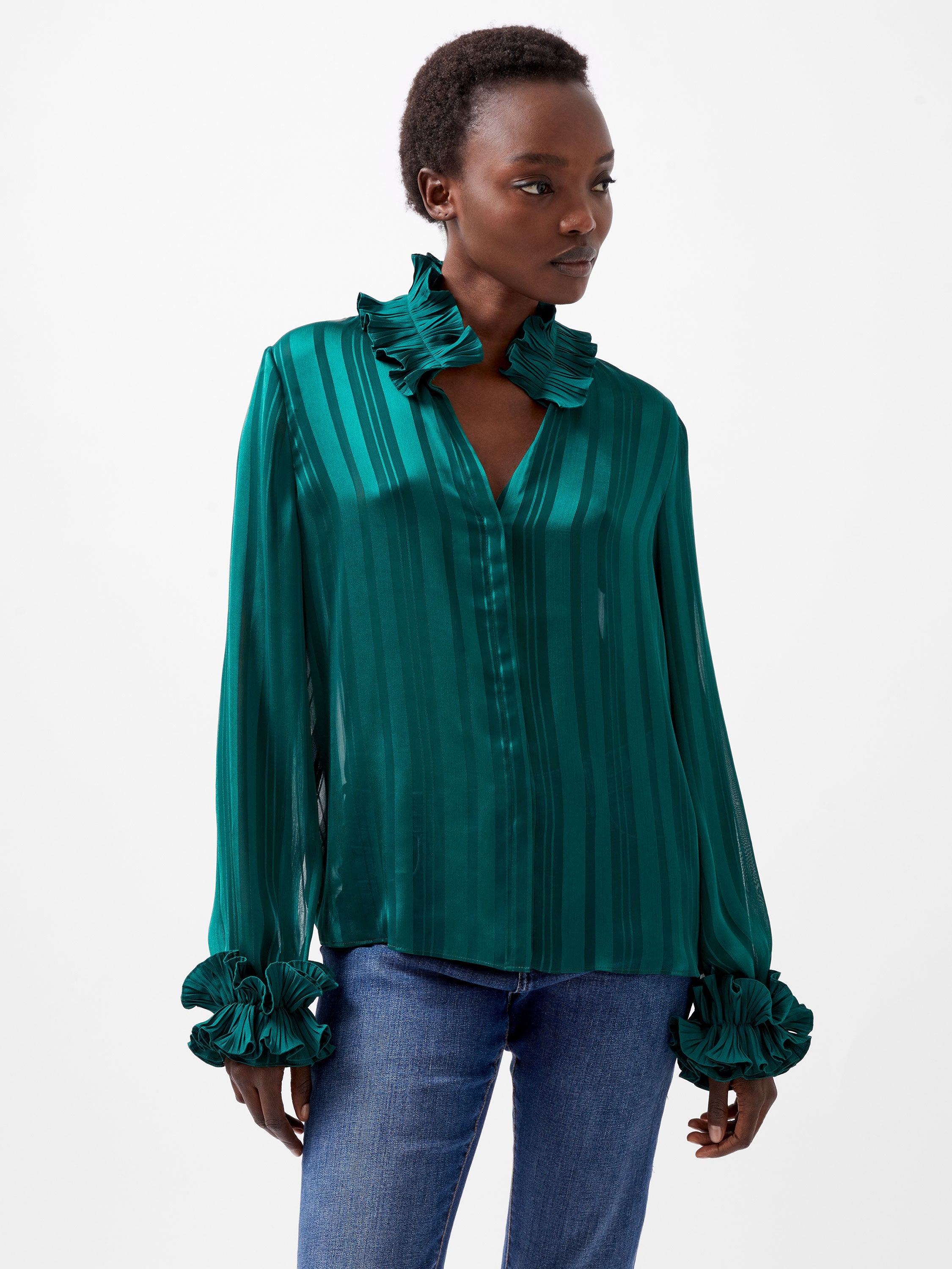 Hannielie Ruffle Neck Long Sleeve Shirt