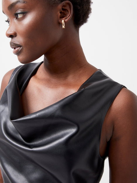 Elettra PU Cowl Neck Sleeveless Top