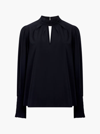 Crepe Light Keyhole Long Sleeve Blouse