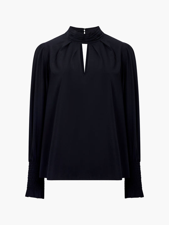 Crepe Light Keyhole Long Sleeve Blouse