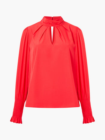 Crepe Light Keyhole Long Sleeve Blouse