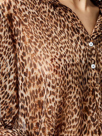 Leopard Print Georgette Long Sleeve Top