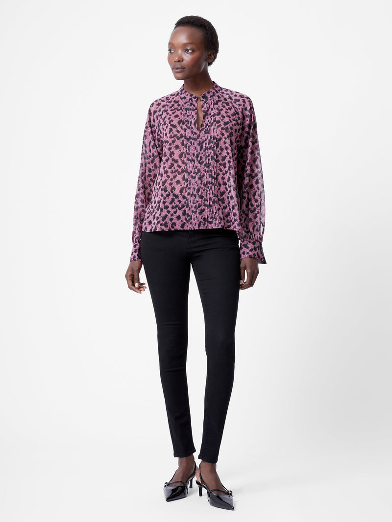 Estella Pleat Front Keyhole Leopard Print Blouse