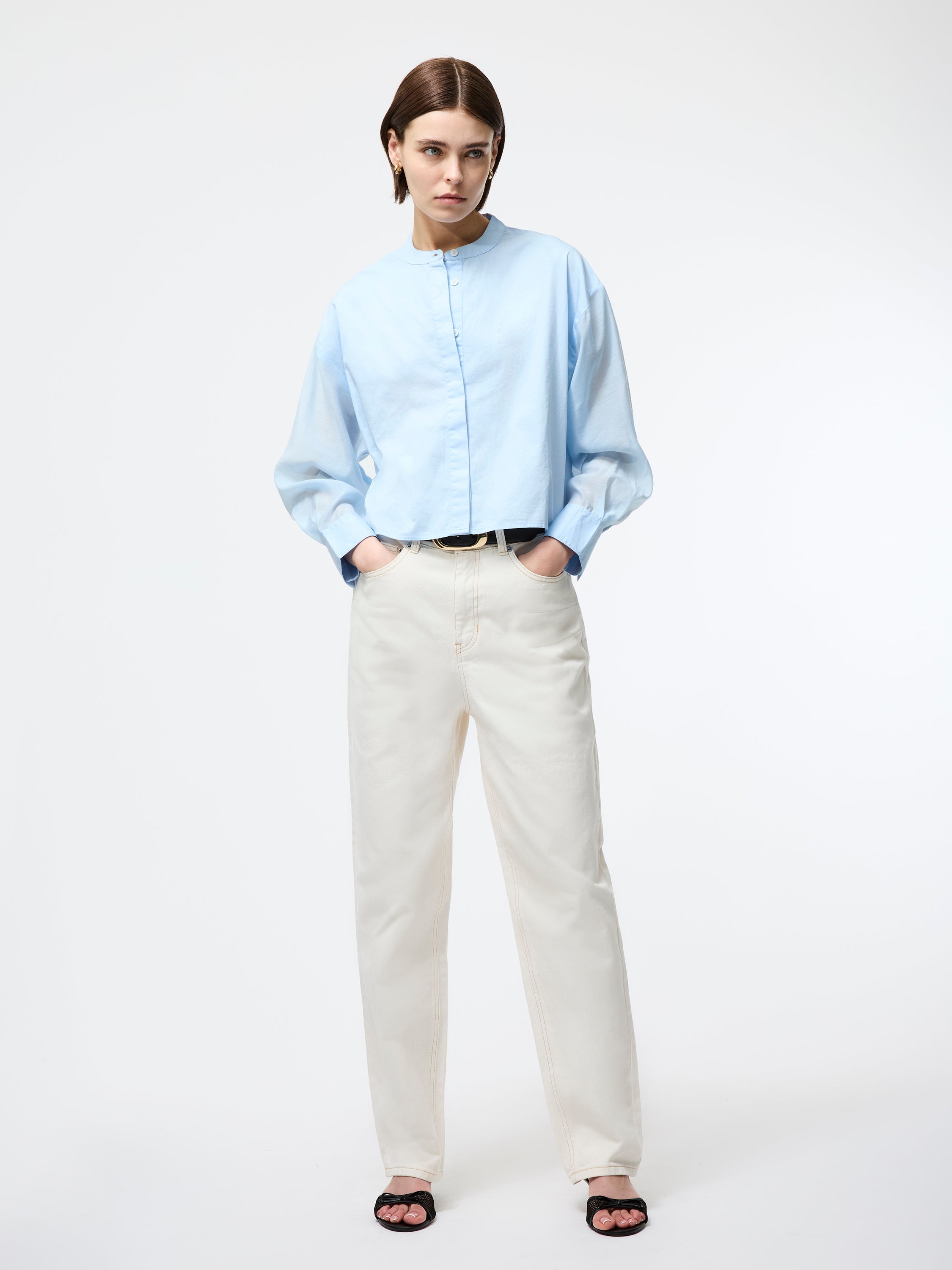 Alexis Cotton Sheer Sleeve Shirt Sky Blue | French Connection EU