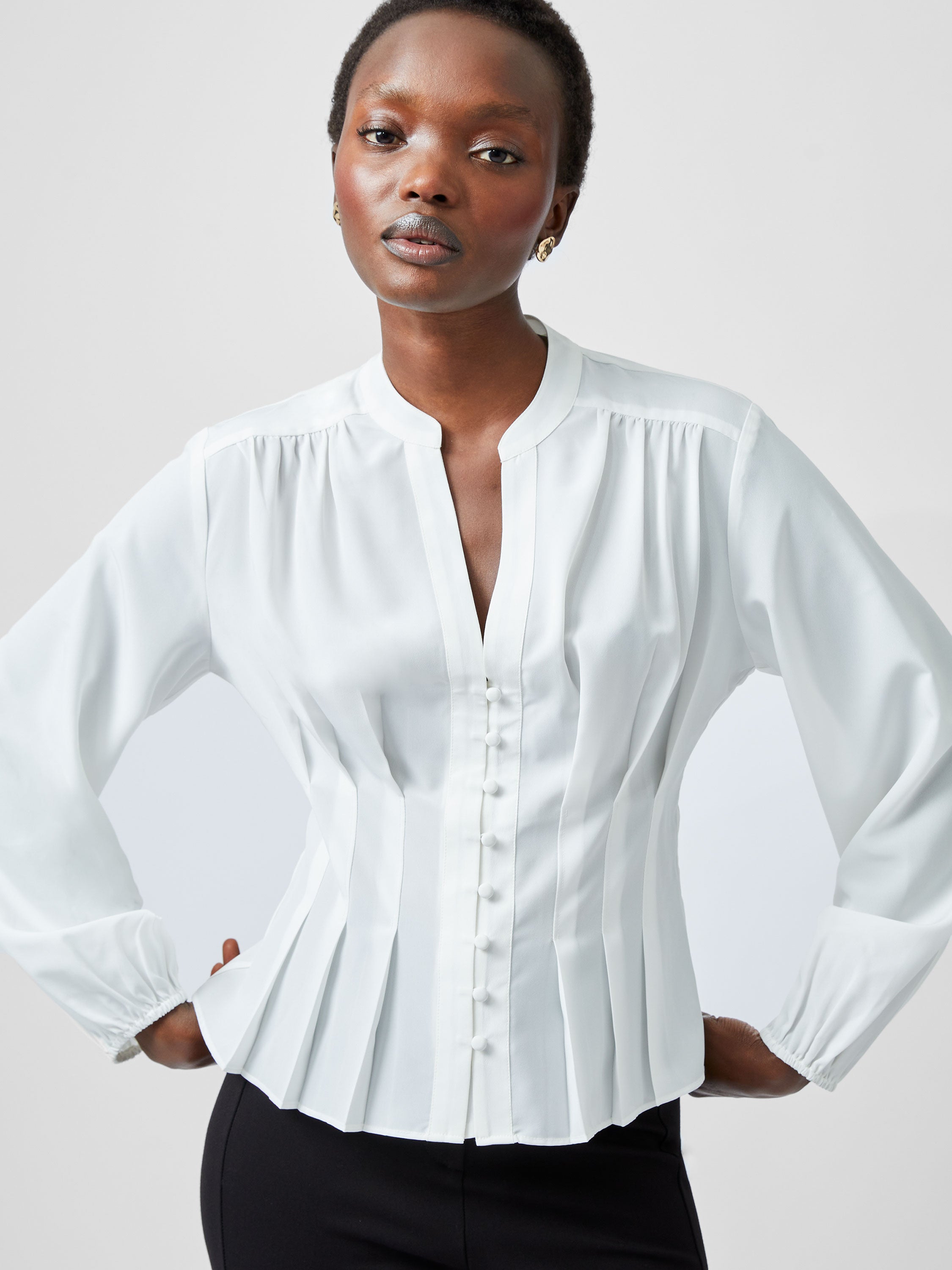 Capriana Crepe Pleat Button Down Top