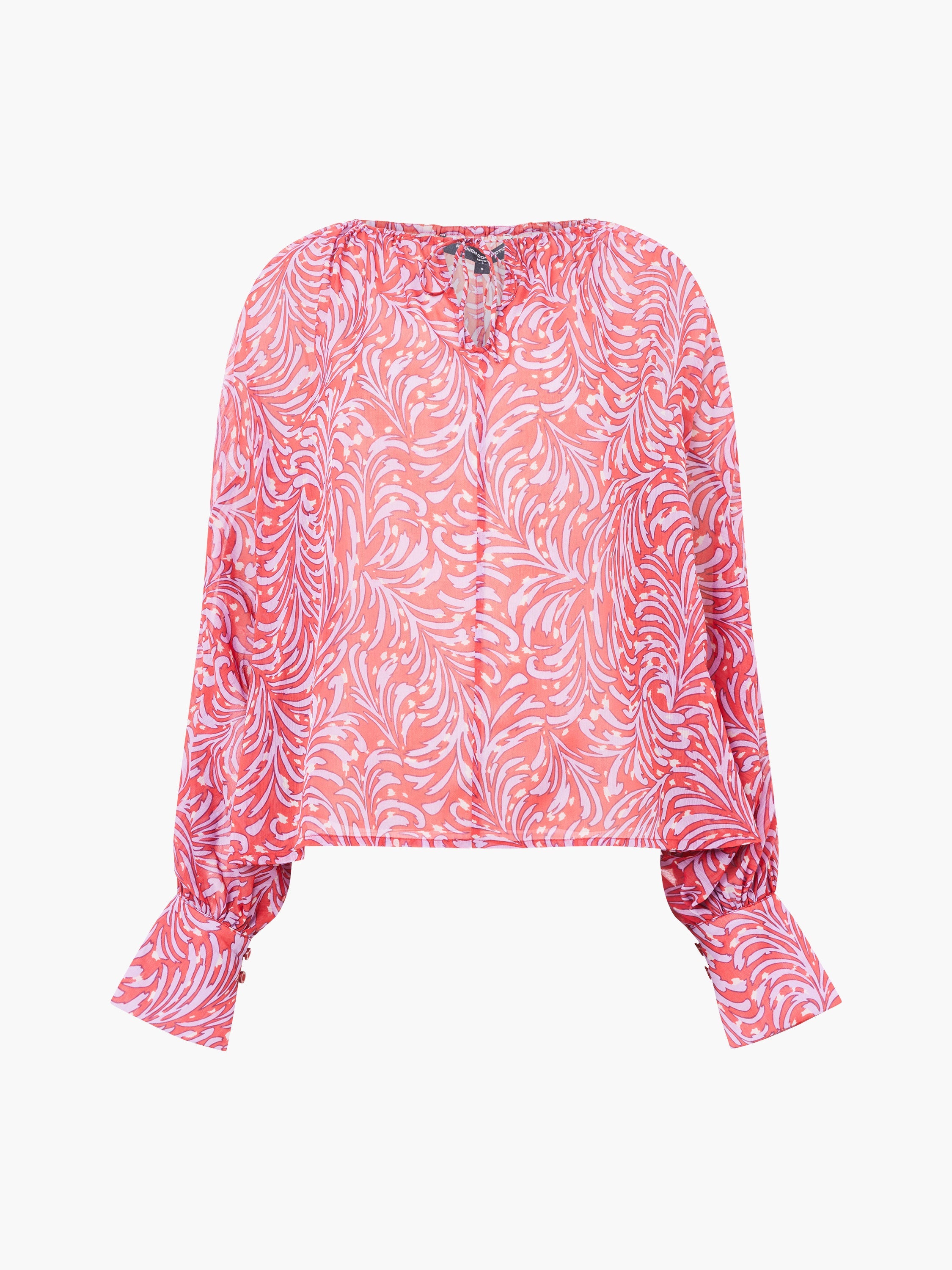 Printed Chiffon Keyhole Long Sleeve Top