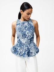 Charlotte Denim Jacquard Peplum Top