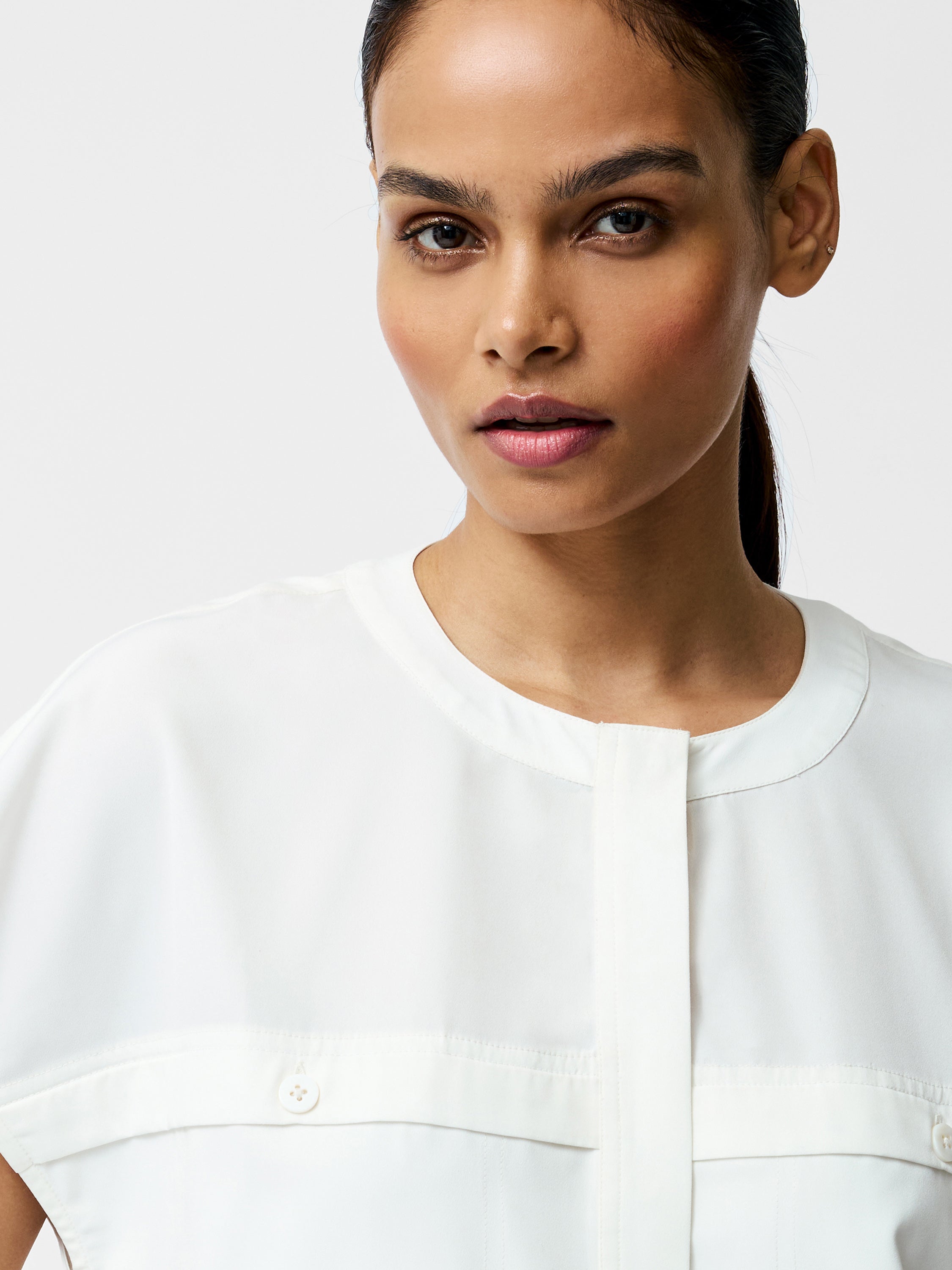 Capriana Crepe Cap Sleeve Yoke Top