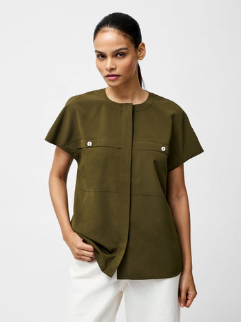 Capriana Crepe Cap Sleeve Yoke Top