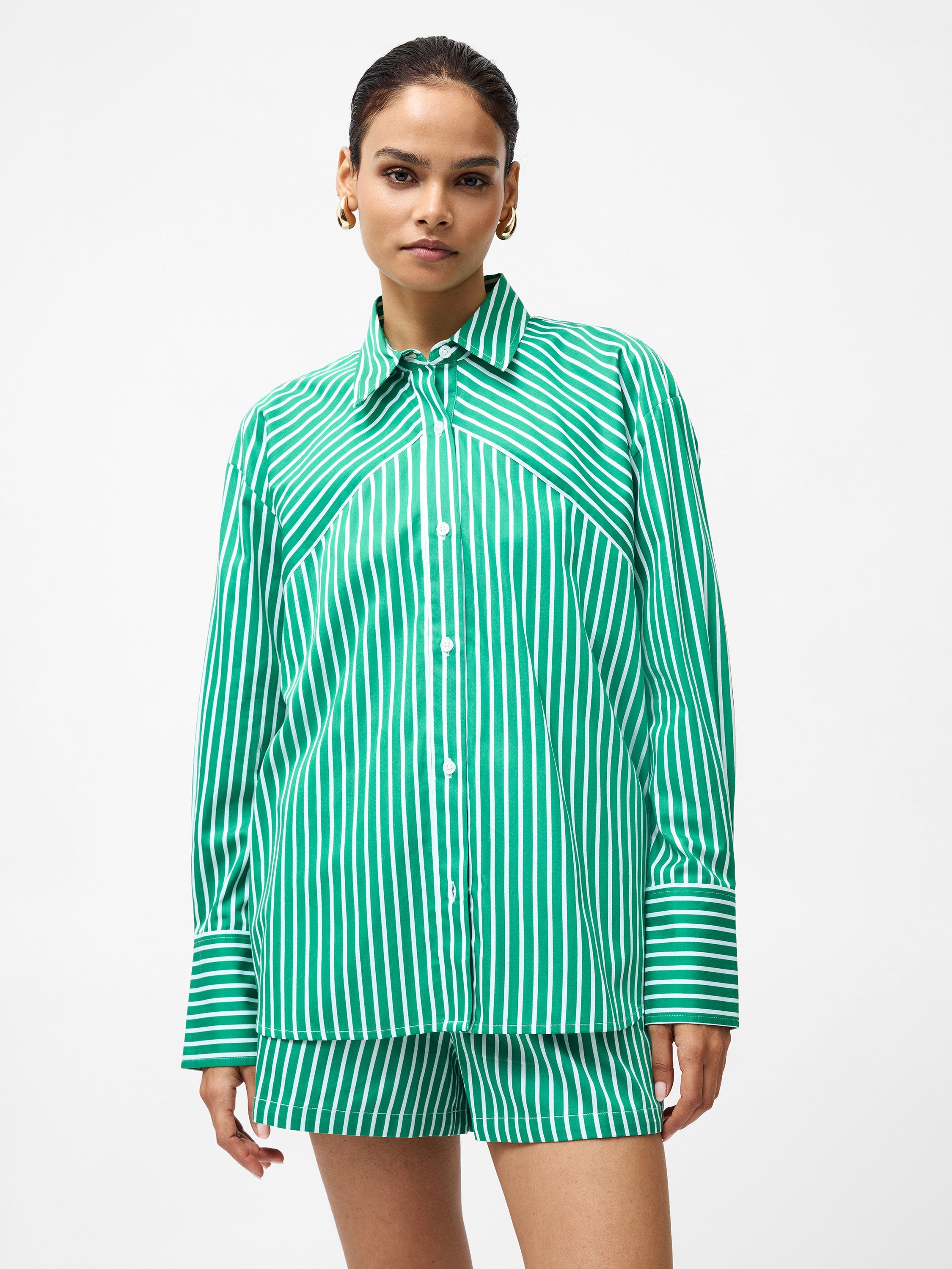 Alexis Cotton Angled Yoke Striped Shirt