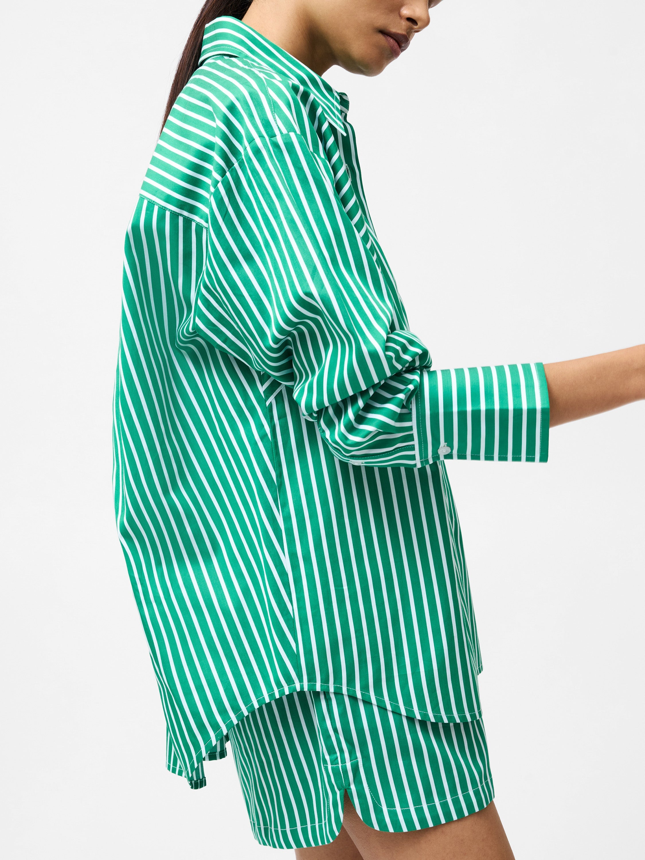 Alexis Cotton Angled Yoke Striped Shirt