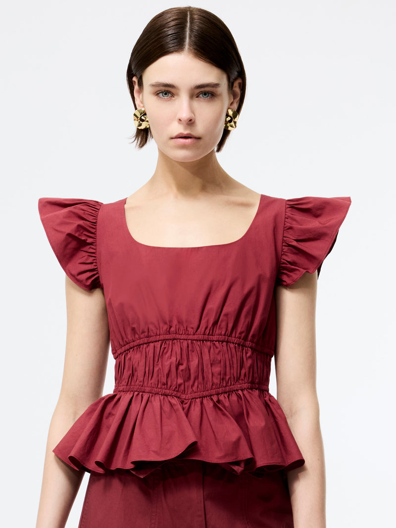 Cambria Cotton Scoop Neck Ruffle Top