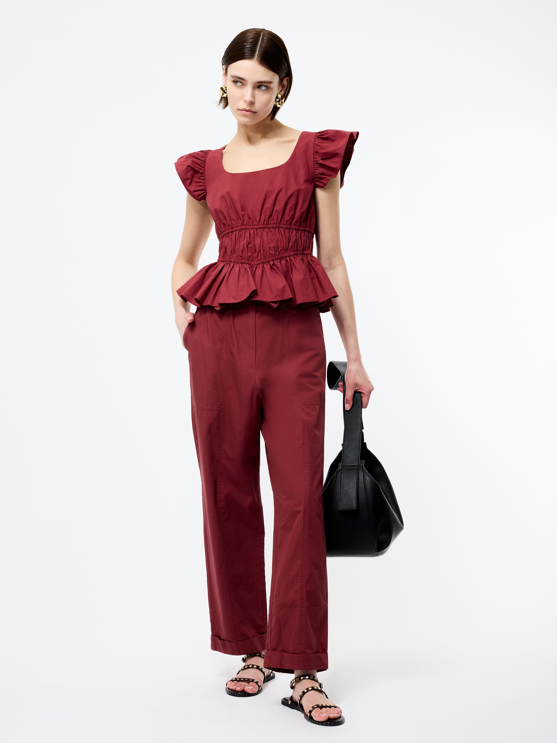Cambria Cotton Scoop Neck Ruffle Top